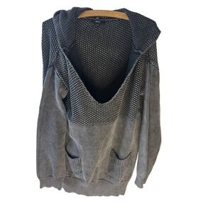 Very‎ J Pullover Cardigan Sweater Women L Oversized Hooded Grey Textured Cotton